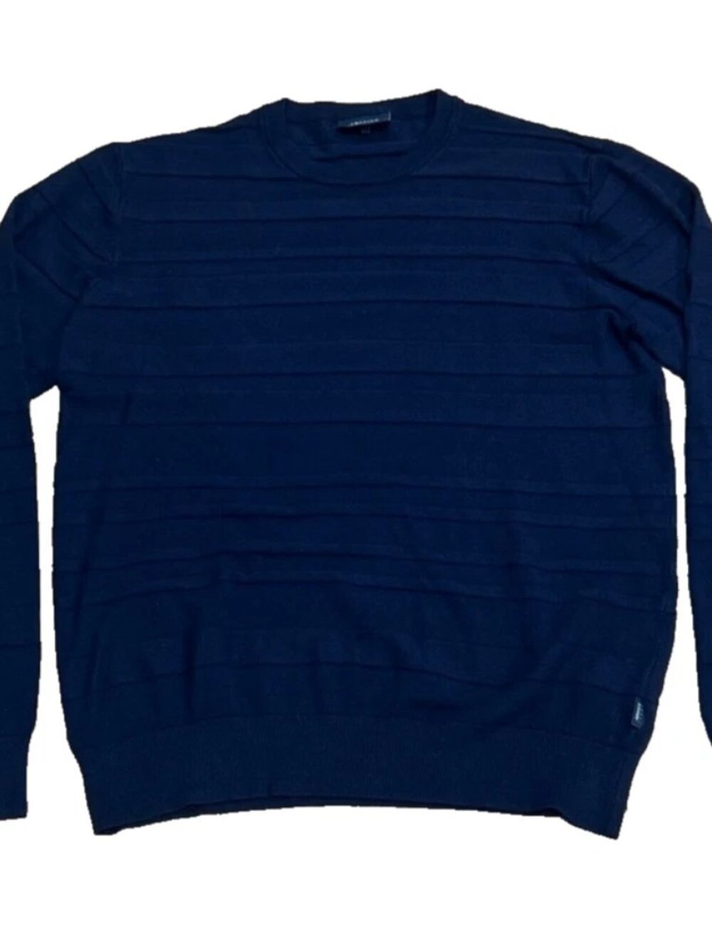Armani Jeans Mens Navy Blue Sweater Ribbed Textured Knit Pullover Soft Medium